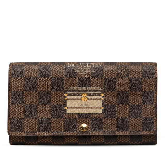 Brown Louis Vuitton Limited Edition Damier Ebene Trunks and Locks Sarah Wallet Long Wallets in Brown Canvas from Designer Revival