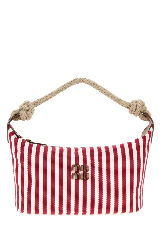 Miu Miu Striped Canvas Tote Bag — Red in Red Canvas from HEWI