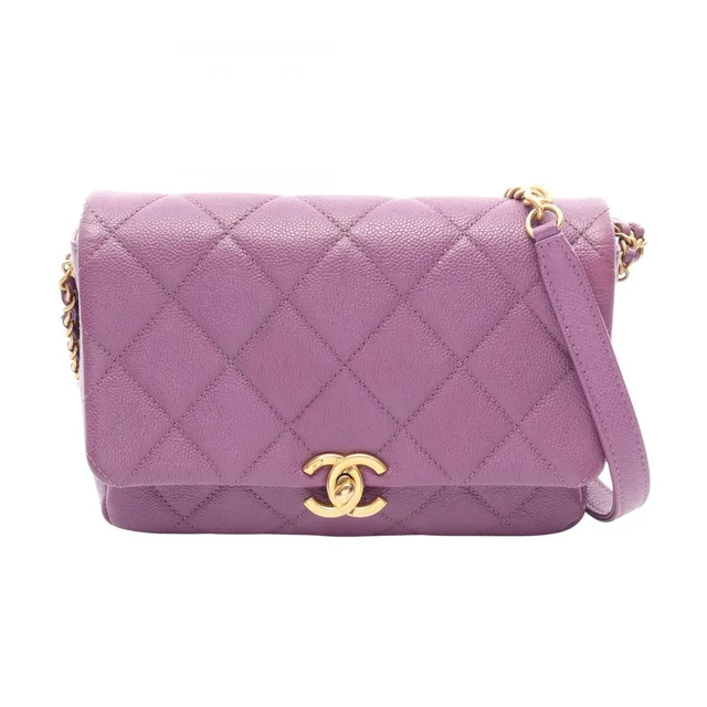 Chanel Shoulder Bag Quilted Small Flap Purple Calfskin Chain in Purple Calfskin from The Reluxe