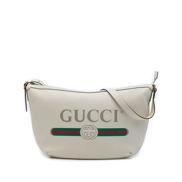 Brown Gucci Grained Calfskin Logo Half Moon Crossbody in Brown Caviar leather from Designer Revival