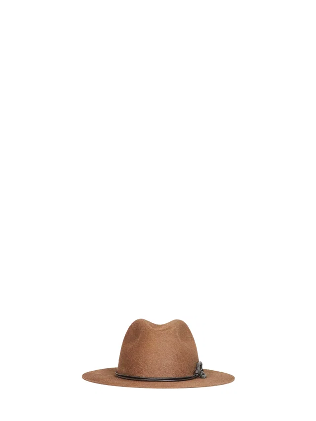 Brunello Cucinelli Mcap90233-C2870 Fedora — Brown Felt Fedoras in Brown Leather from HEWI
