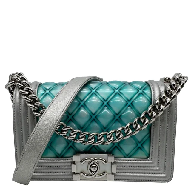 Chanel Water Boy Flap Small Quilted PVC Iridescent Leather Shoulder Bag Blue in Blue Leather from Dallas Designer Handbags