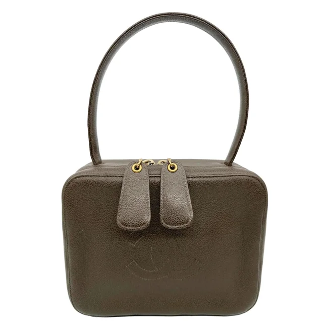 Chanel Vintage Vanity Case Leather Top Handle Bag Dark Olive in Green Leather from Dallas Designer Handbags