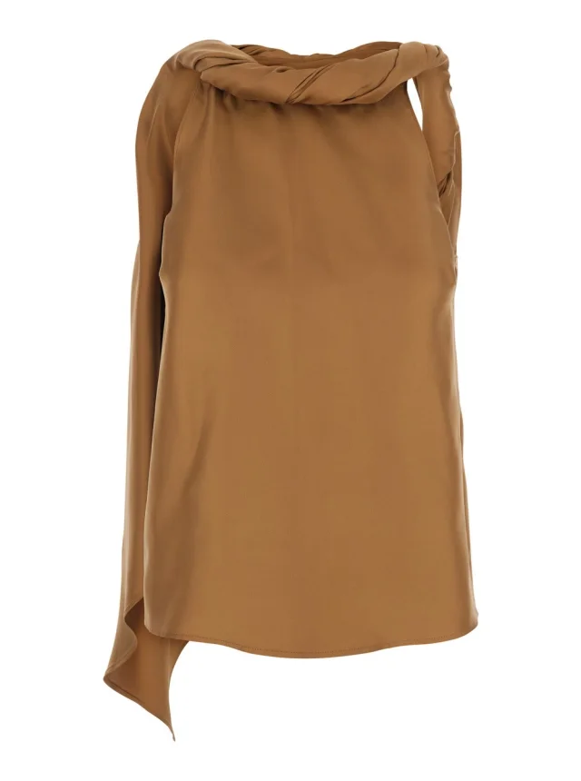 Loulou de saison 'Wilma' Brown Crew Neck Top with Scarf Detail and Back Neckline in Silk Women in Brown 100% Silk from Gaudenzi Boutique, photo 1 of 1