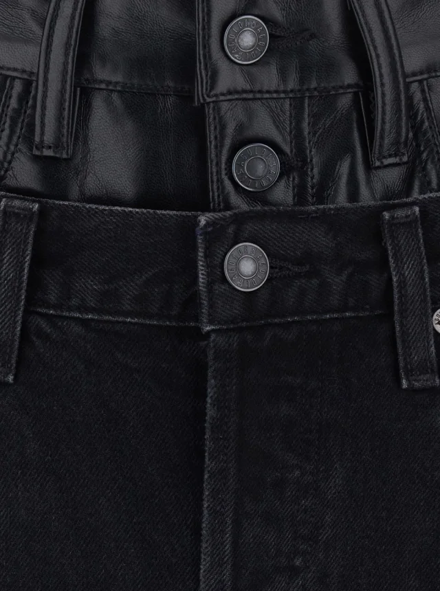 Agolde Black 'Elson' Double Waist Jeans with Leather Details In Denim Women in Black 100% Regenerative Cotton, photo 3 of 4 from Gaudenzi Boutique