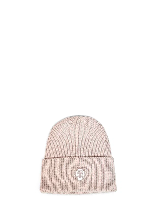 Brunello Cucinelli M12541379-C9991 Cashmere Ribbed Beanie — Beige Beanies in Beige Cashmere from HEWI