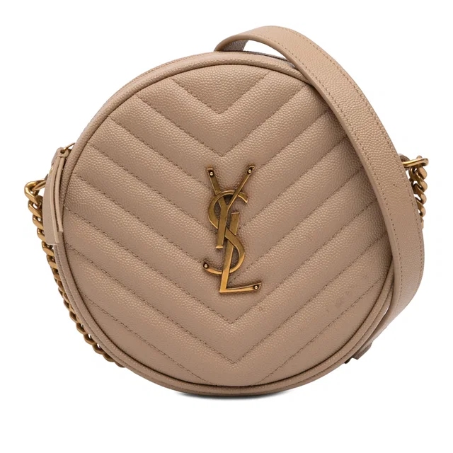 Beige Saint Laurent Grain De Poudre Chevron Round Vinyle Camera Bag in Beige Leather from Designer Revival, photo 1 of 1