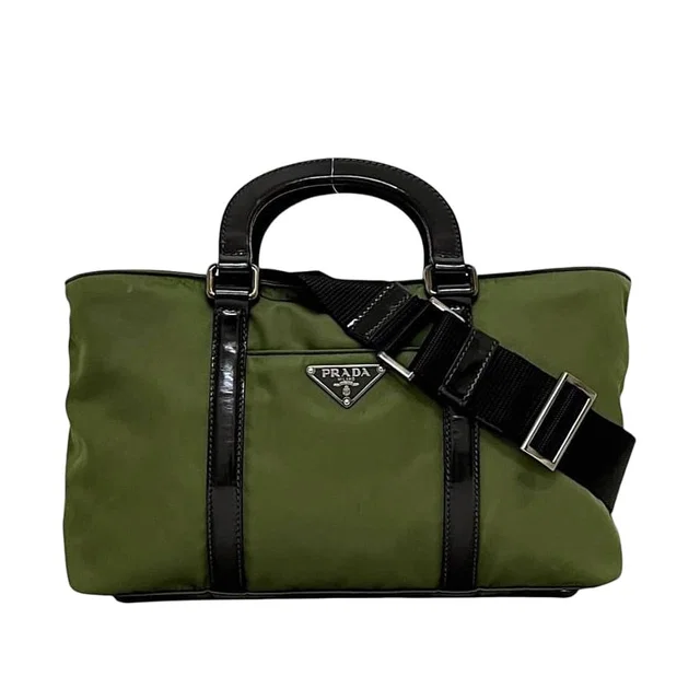 Prada 2-Way Shoulder Bag Khaki Green Tessuto Nylon Leather in Green Nylon from The Reluxe