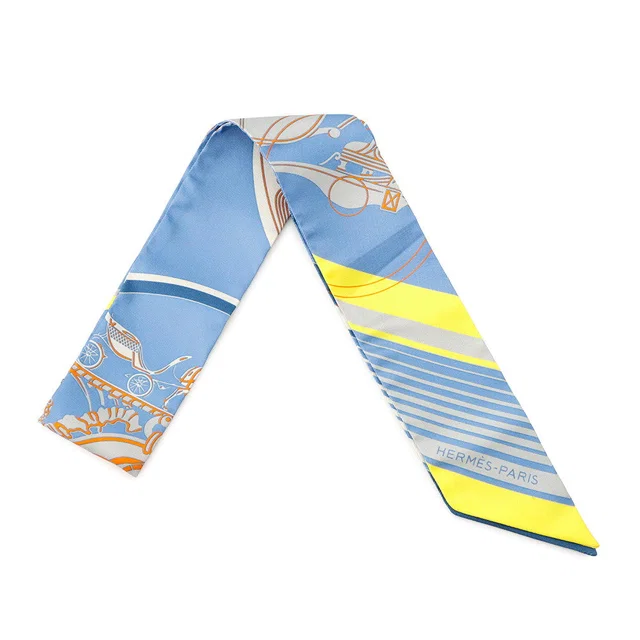 Hermès Twilly sticker EX-LIBRIS Bleu Moyan/Jaune Viff/Orange Silk100% in Blue from GALLERY RARE