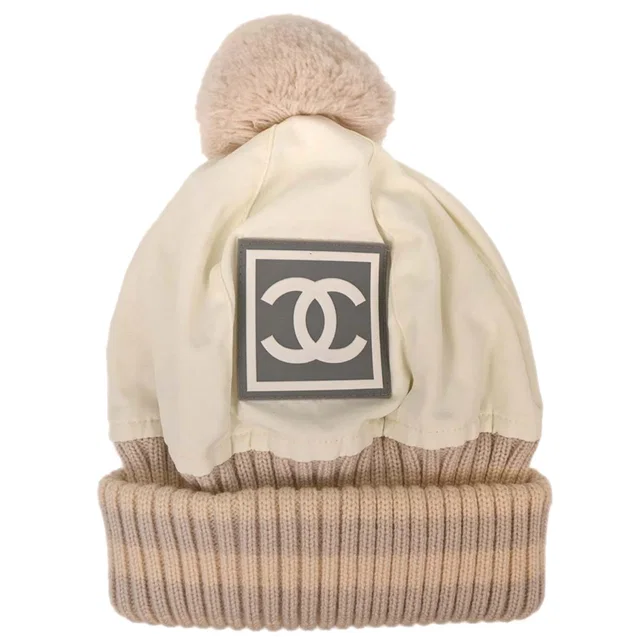 Chanel White Sport Line Knit Cap #M Small Good in White from AMORE Vintage Tokyo
