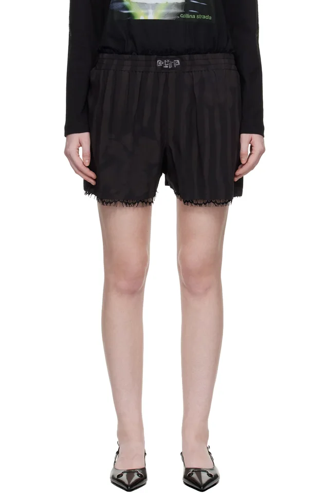 Collina Strada Black Wavy Flower Stripe Mini Odeon Boxer Shorts, image 1 of 1 from SSENSE