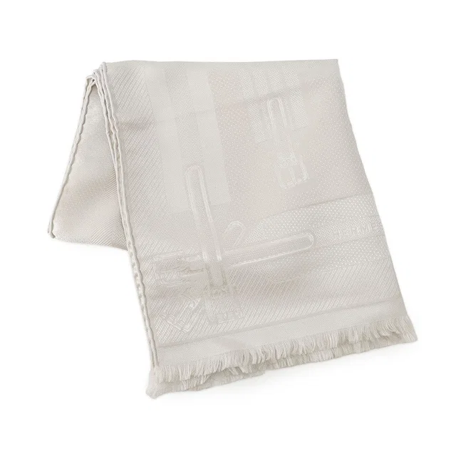 Hermès Silk Scarf Jacquard Coaching Size 43x180 Craie Silk100% in White Silk from GALLERY RARE