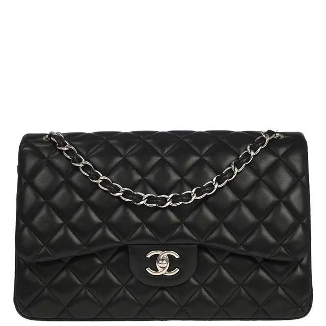 Chanel 2015-2016 Black Lambskin Jumbo Classic Double Flap Shoulder Bag in Black Lambskin from AMORE Vintage Tokyo