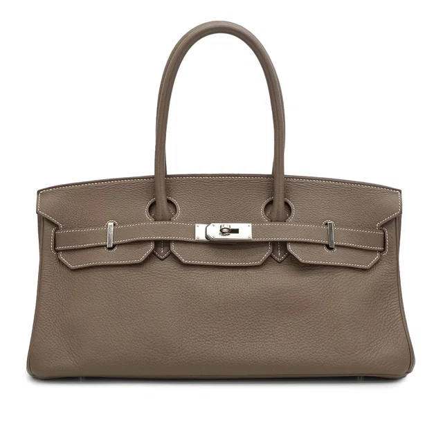 Hermès Shoulder Birkin 42 Etoupe Taurillon Clemence Hand Shoulder Bag 2009 Square M Palladium Hardware in Taupe Clemence leather from Luxury Promise
