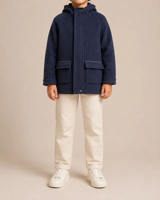 Brunello Cucinelli Kids Navy Cashmere Coat with Hood and Pocket Details Size 8 years in Navy Cashmere from Sellier