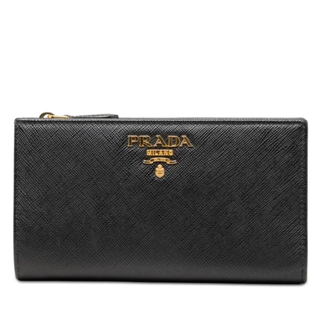 Black Prada Saffiano Bifold Long Wallet in Black Saffiano leather from Designer Revival