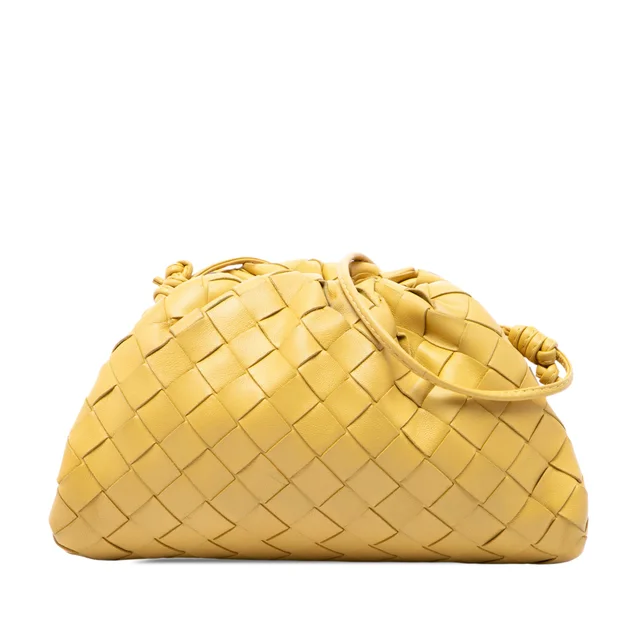 Yellow Bottega Veneta Nappa Intrecciato The Mini Pouch Crossbody in Yellow Nappa leather from Designer Revival