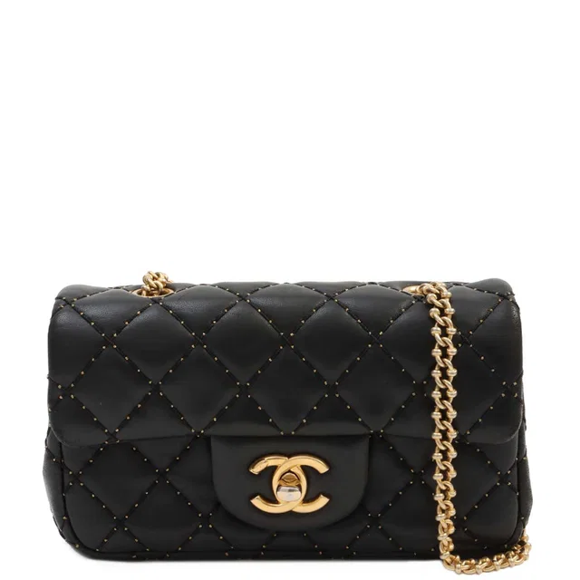 Chanel Matelassé Stitch CC Turn-Lock Chain Shoulder Bag, Black (circa 2015) in Black Lambskin from VINTAGE QOO TOKYO