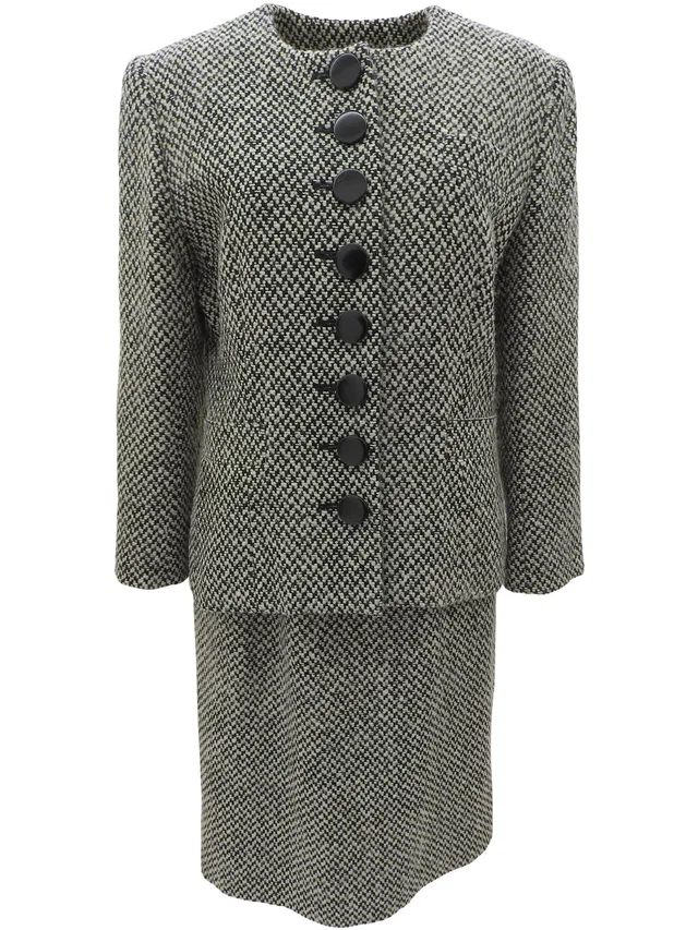 Dior Tweed Collarless Setup #11 White/Black in Black Tweed from VINTAGE QOO TOKYO