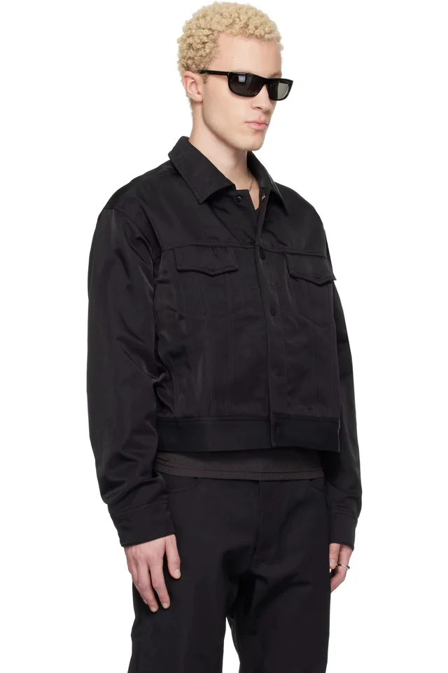 Fear of God ESSENTIALS Black Textured Nylon Trucker Jacket, photo 2 of 4 from SSENSE