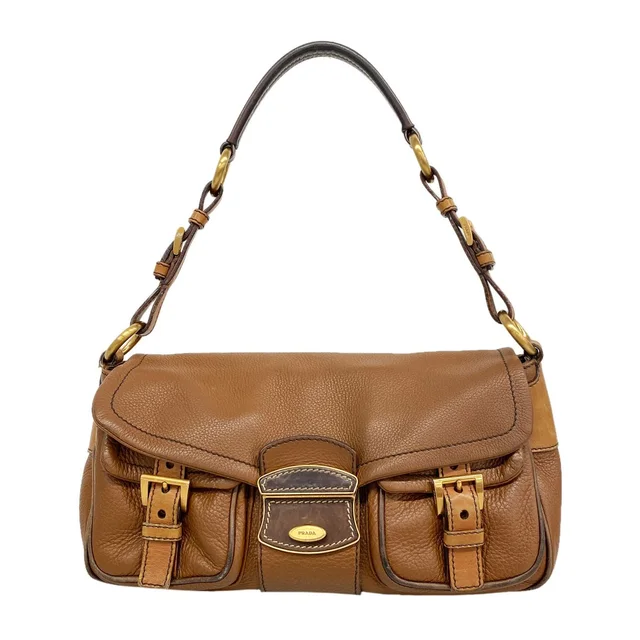 Prada Shoulder Bag Leather Brown Gold in Brown Leather from The Reluxe