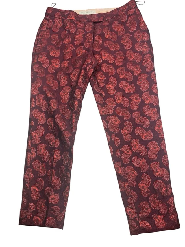 Stella McCartney Burgundy Metallic Jacquard Cropped Pants Eu 42 Wool Silk Brocad in red|pink Silk from Poshmark