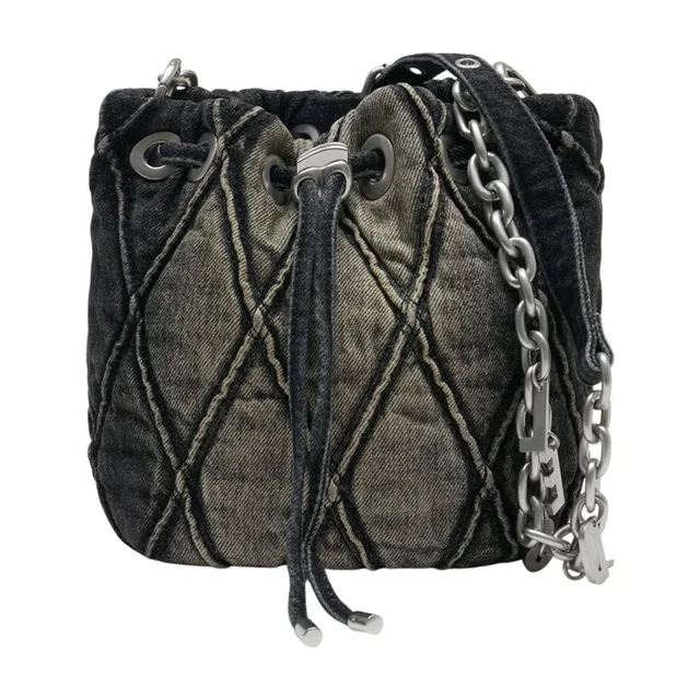 Diesel Quilted Denim Shoulder Bag — Black Cotton in Black Denim from HEWI