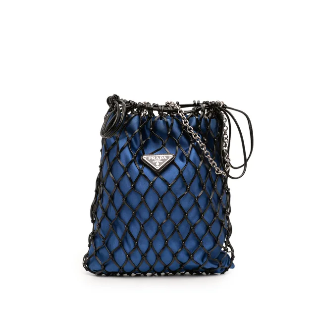 Black Prada Satin and Leather Net Chain Crossbody in Black Satin from Designer Revival, photo 1 of 1