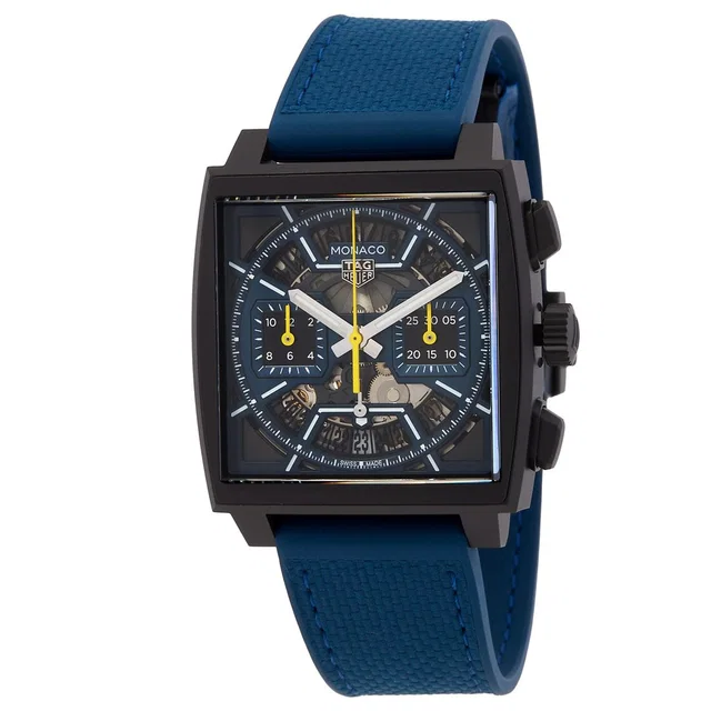 TAG Heuer Monaco Chronograph Automatic Mens Watch CBL2188.FT6261 in blue|black Leather from Jomashop.com
