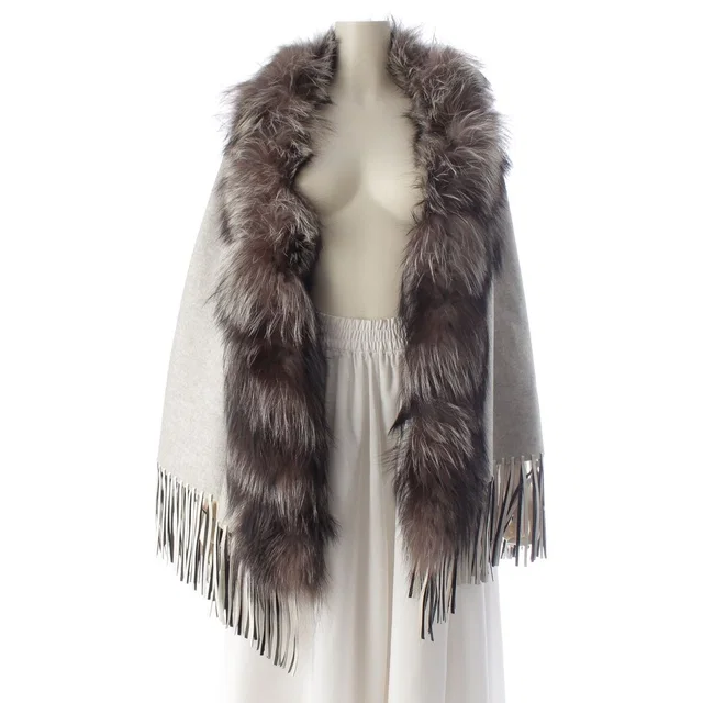 Fendi Cashmere Leather Fur Poncho Gray Cape in Grey Cashmere from The Reluxe