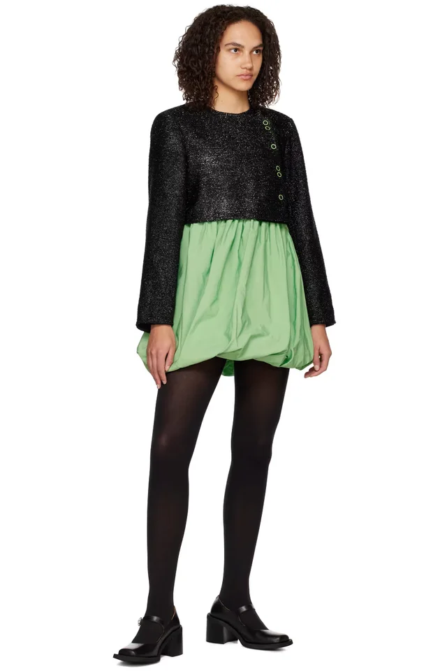 GANNI Black & Green Balloon Minidress, photo 4 of 4 from SSENSE