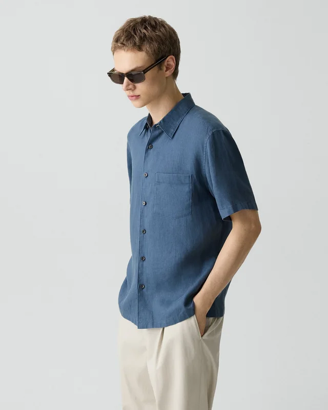 Theory Irving Short-Sleeve Shirt in Relaxed Linen in BERING 100% Linen, photo 2 of 12 from Theory