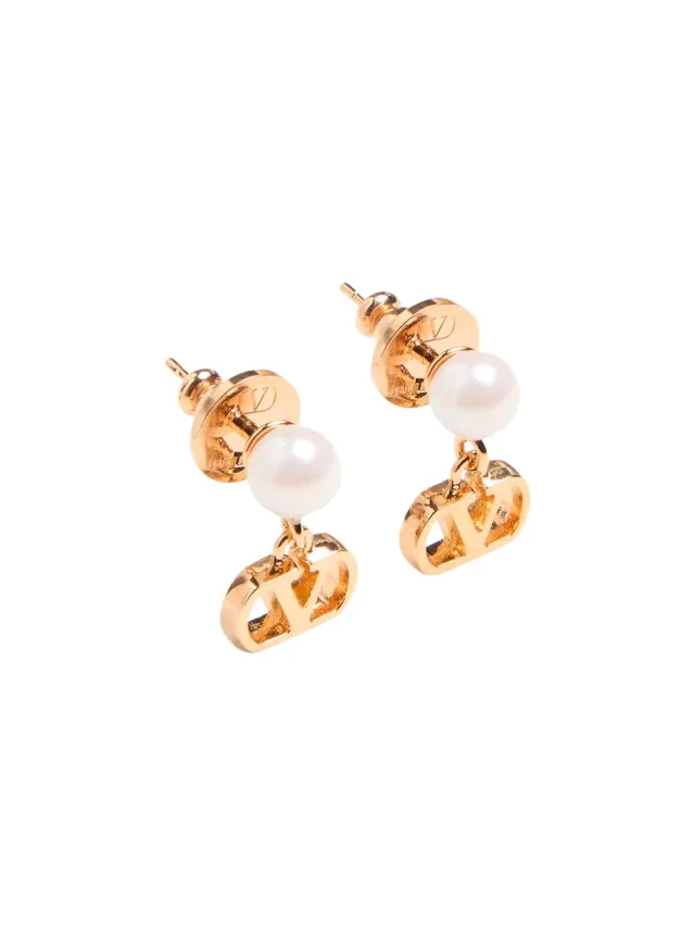Valentino Garavani Vlogo Pearl Drop Earrings — Bronze Brass from HEWI, photo 2 of 3