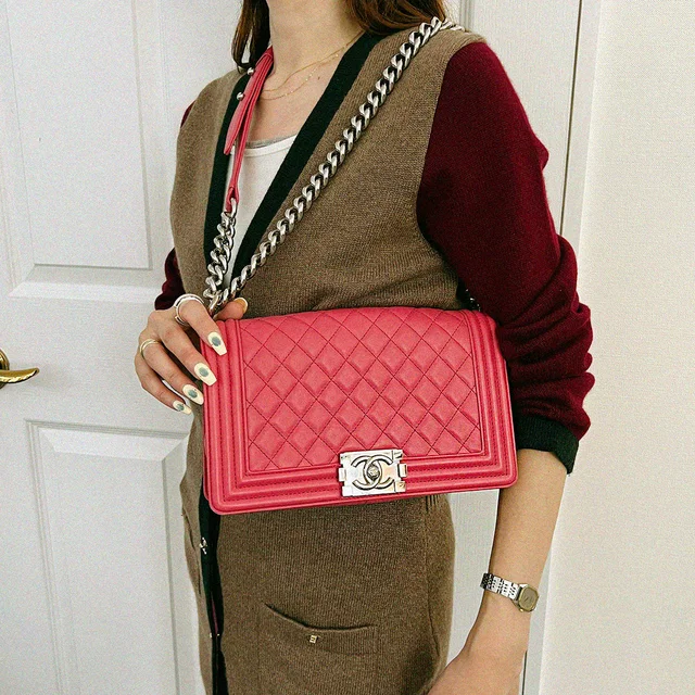 Boy Chanel Chain Shoulder Bag, circa 2016, Pink in Pink Leather from VINTAGE QOO TOKYO