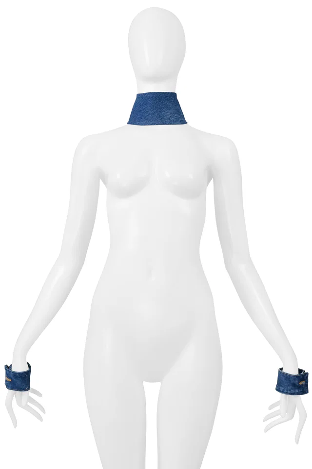 Maison Margiela Artisanal Blue Denim Choker Necklace And Cuffs in Blue Denim from Resurrection Vintage