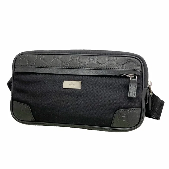 Gucci Waist Bag Guccissima Leather Nylon Black Silver in Black Nylon from The Reluxe