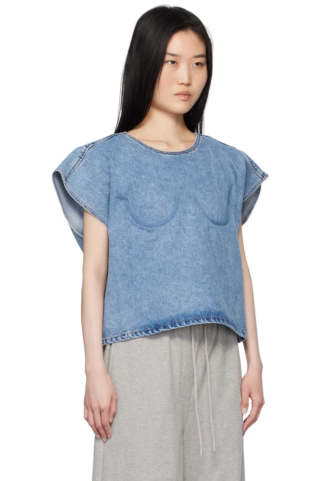 Pushbutton Blue Bra Point Sleeveless Denim Top, photo 2 of 2 from SSENSE