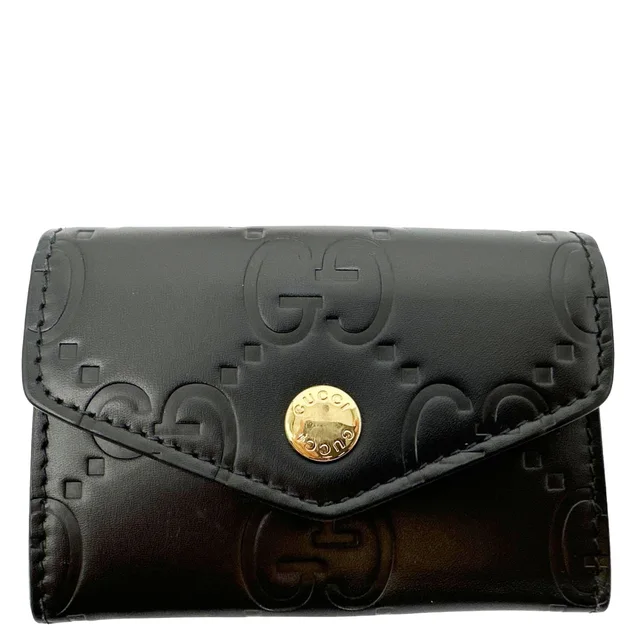 Gucci Snap Gilbert Jumbo GG Calfskin Embossed Leather Men's Wallet Black 772792 in Black Calfskin from Dallas Designer Handbags