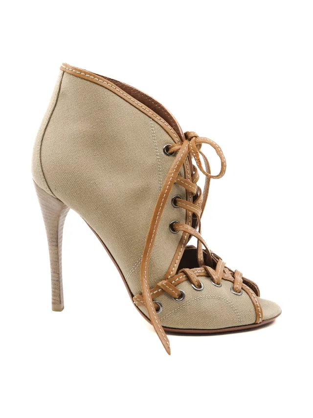 Alaïa Laced Canvas Heeled Sandal, 36 in Canvas from Arcade Vintage
