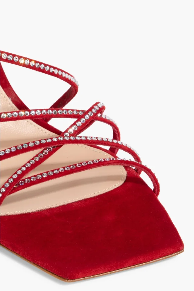 Gianvito Rossi Crystal-Embellished Suede Sandals in Red, photo 4 of 4 from THE OUTNET