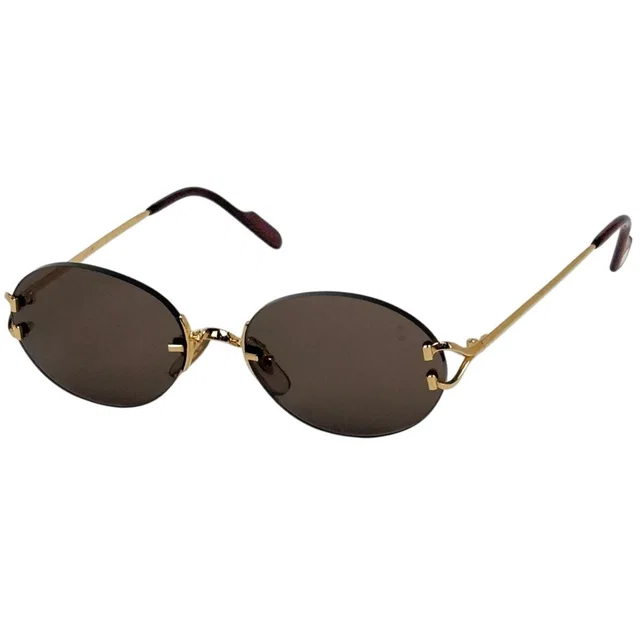 Cartier Logo Sunglasses Eyewear Rimless Brown Gold in Brown from The Reluxe
