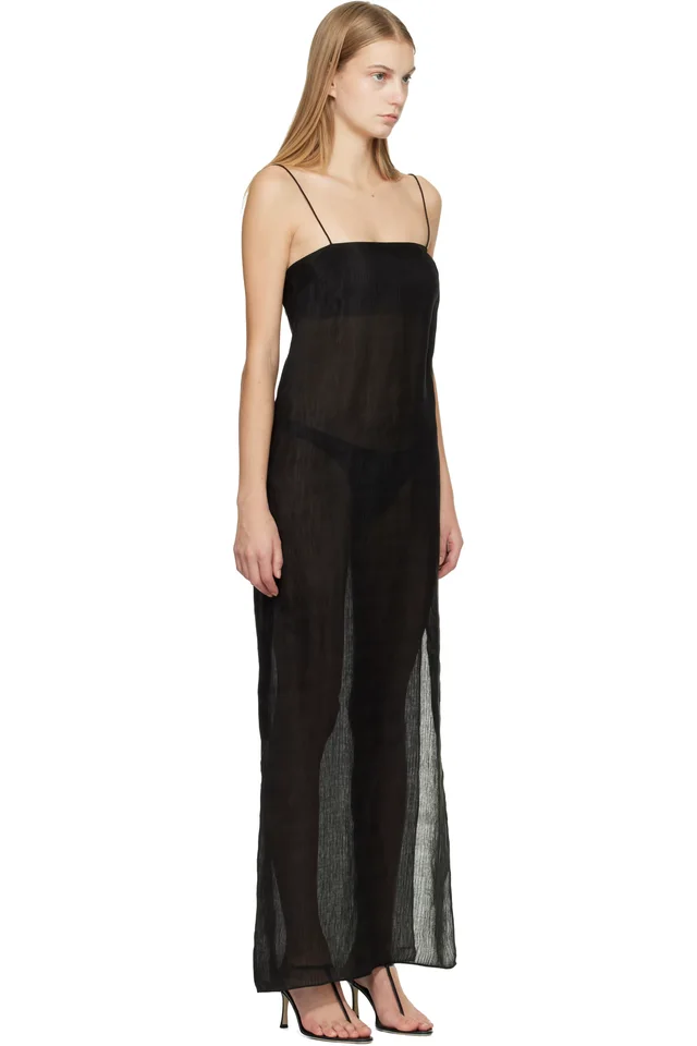 Matteau Black Sheer Cami Maxi Dress, photo 2 of 4 from SSENSE