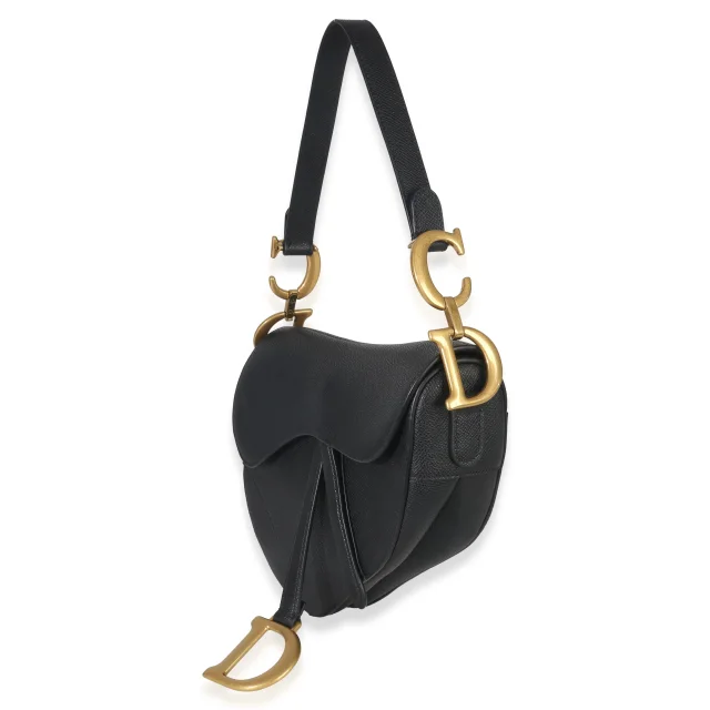 Dior Grained Leather Medium Saddle Bag in Black Caviar leather from Season 2 Consign, photo 4 of 11