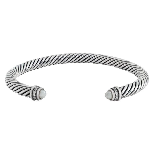 David Yurman sterling silver bangle with pearls on ends in Silver Stainless Steel from Gray And Sons