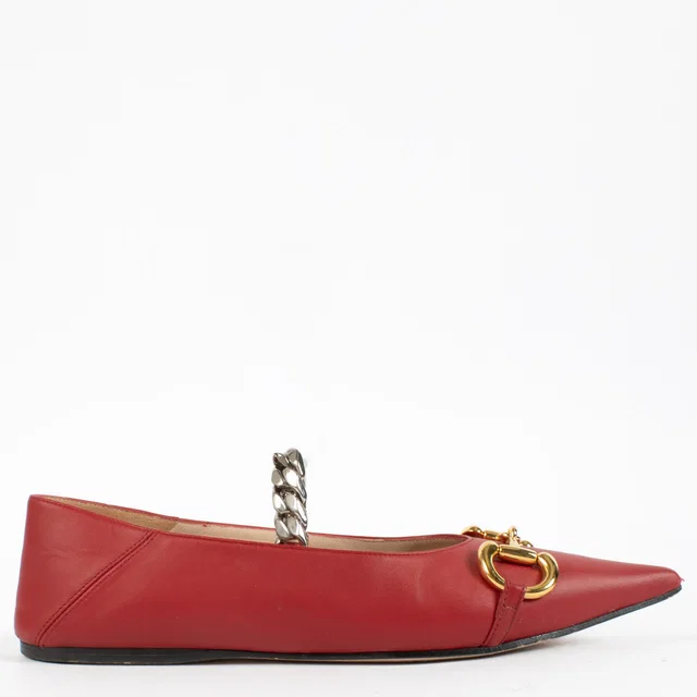 Gucci Red Horsebit Chain Flats - size 38 in Red from Labellov