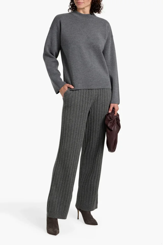 Brunello Cucinelli Ribbed Cashmere Straight-Leg Pants in Anthracite, photo 2 of 4 from THE OUTNET