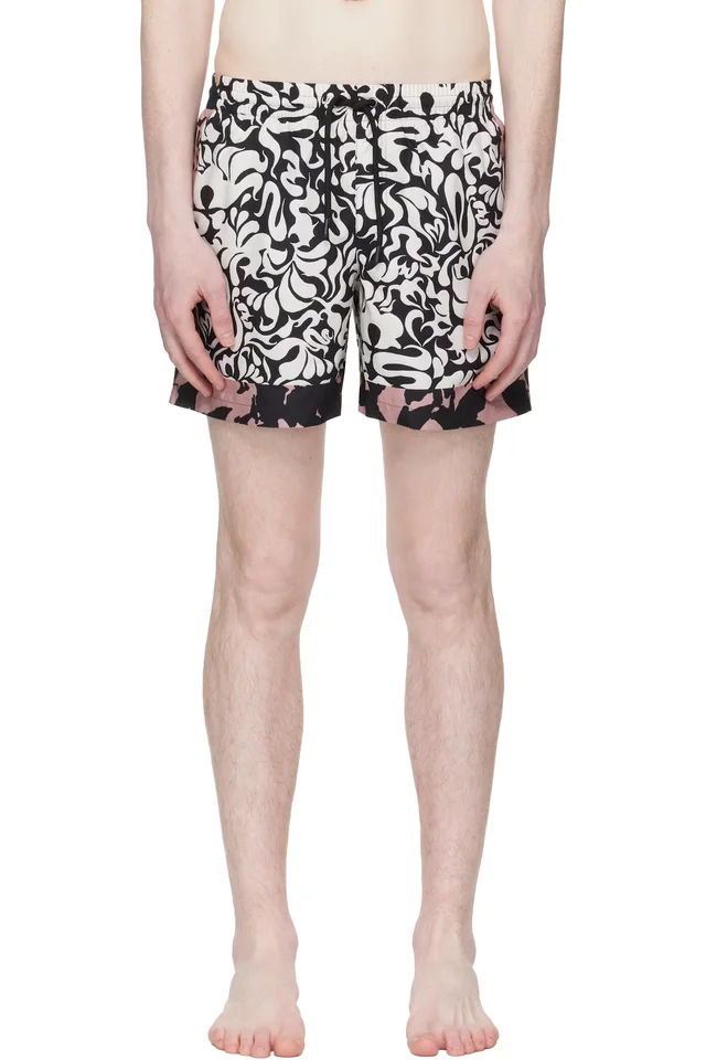 Dries Van Noten White & Black Printed Swim Shorts, image 1 of 1 from SSENSE