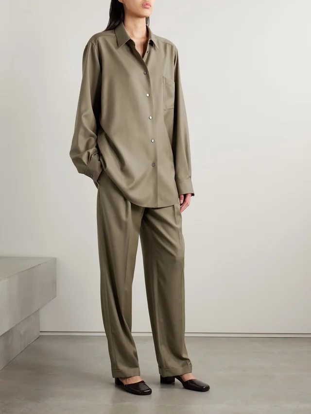 THE ROW Sorina pleated wool-flannel straight-leg pants in Beige, photo 2 of 2 from NET-A-PORTER (Canada)