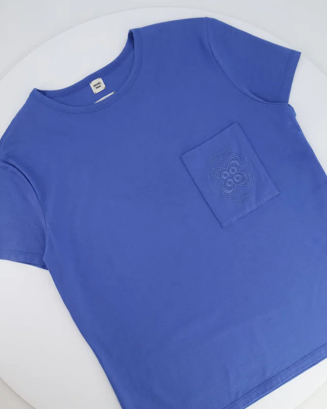 Hermès Blue T-Shirt with Logo Detail Size FR 38 (UK 10) in Blue from Sellier