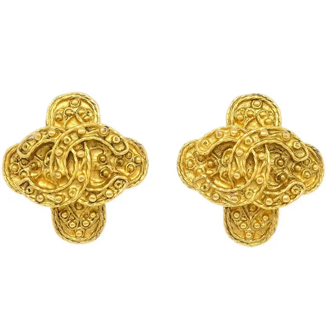 Chanel Cross Earrings Clip-On Gold 94A in Gold from AMORE Vintage Tokyo